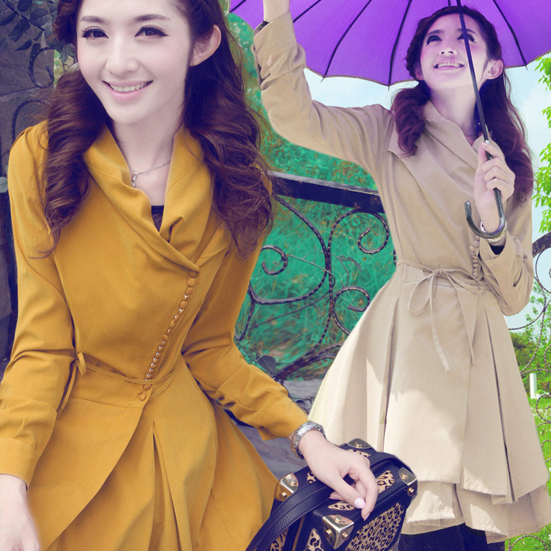 women's elegant slim waist long-sleeve trench outerwear
