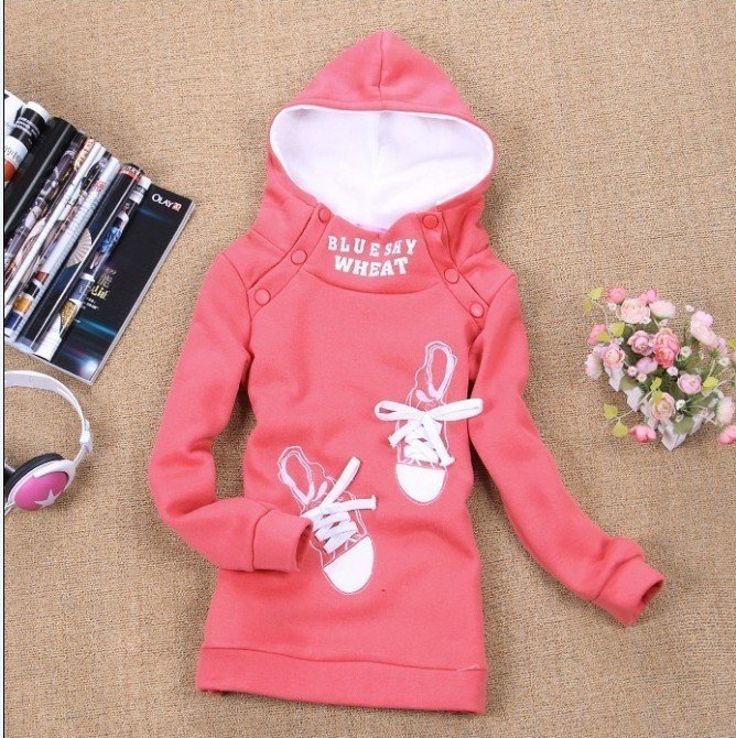 Women's Embellished Long Style Hoodie/cartoon Hoody/Cotton shoes Coat/Free Shipping