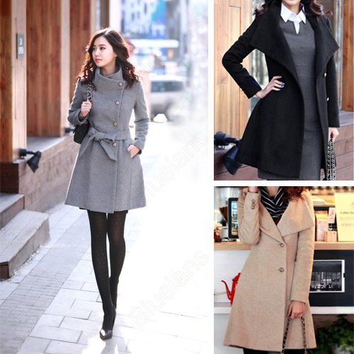 Women's Fall & Winter Gorgeous Slim Big Lapel Wool Single-Breasted Coat Trench Warm Outwear