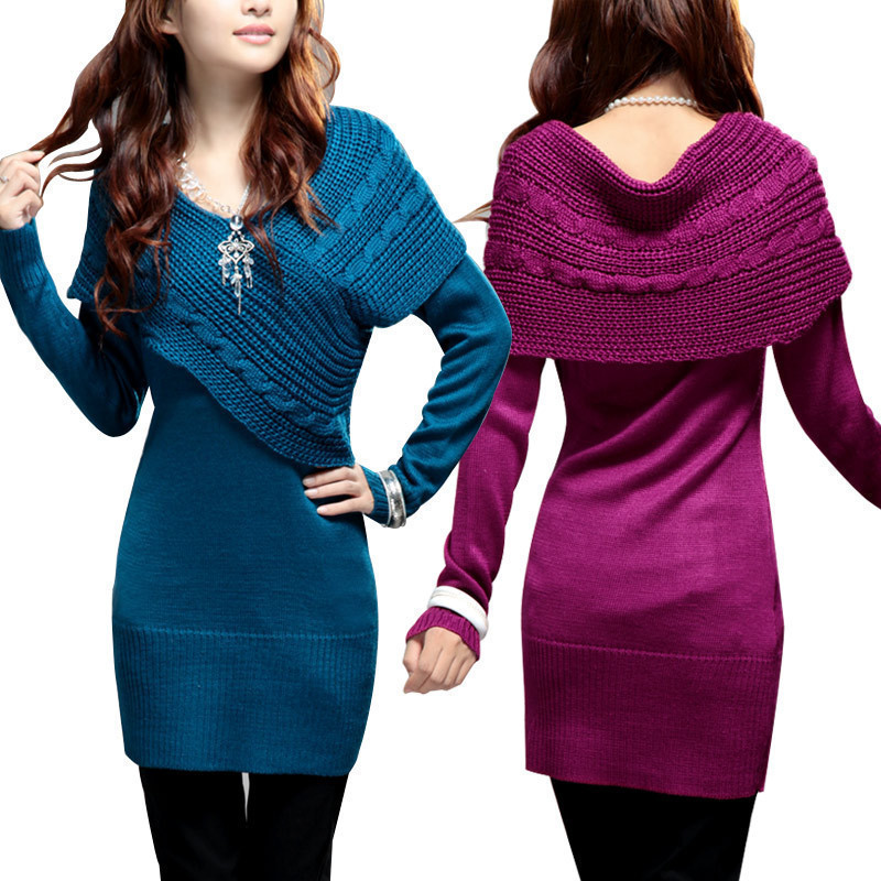 Women's fashion all-match medium-long outerwear long-sleeve sweater