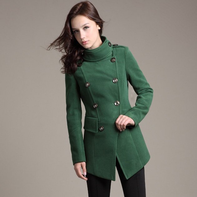 Women's fashion autumn winter warm double-breasted stand collar slim wool trench coat overcoat outerwear 3 colors S M L