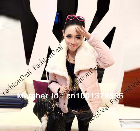Women's Fashion Big Lapel Winter Warmer Lambs Coat Wool Down Jacket Outwear Hot 3 Colors free shipping 7747