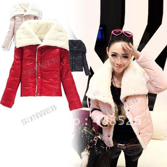 Women's Fashion Big Lapel Winter Warmer Lambs Coat Wool Jacket Outwear Hot 3 Colors free shipping 7747