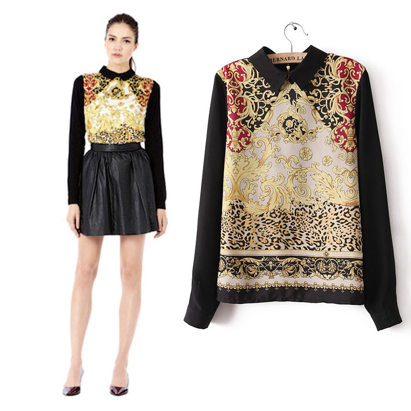 Women's Fashion Blouse,Long sleeve Floral Printing Shirt, Elegant Vintage Slim Brand Design,Free Shipping