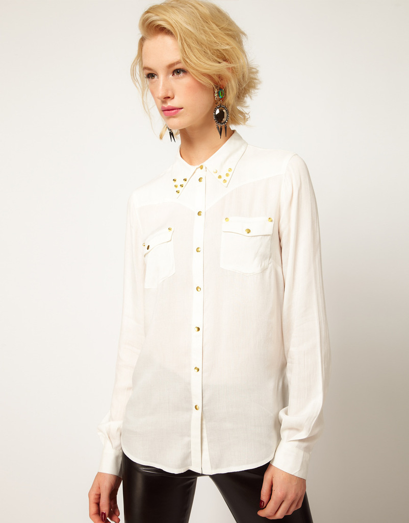 Women's Fashion Blouse,Long sleeve White Shirt with Rivet-style Collar,Elegant Vintage Casual Brand Design,Free Shipping