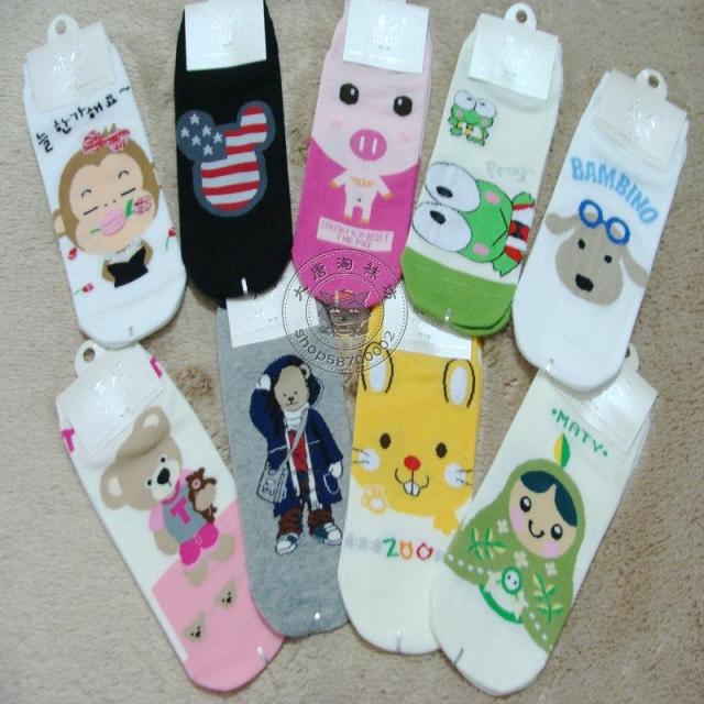 Women's fashion Boneless socks straight cartoon thin 100% cotton female socks