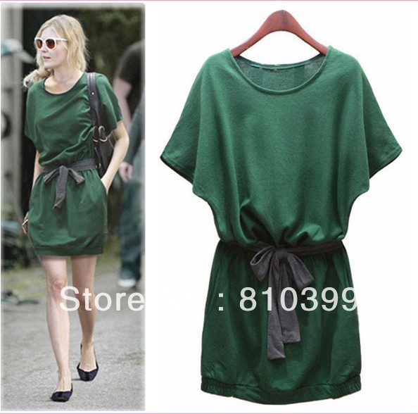 Women's Fashion Casual Summer Spring Batwing Dress Short Sleeve Lady Dress Skirt Freeshipping#D031