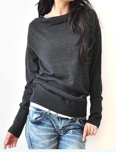 Women's Fashion Clothing Two Ways Slit Neckline Basic Sweater Free Size ,Free SHIPPING