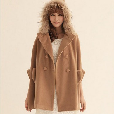 women's fashion half coat japanese style with wool hat new design 2013 wholesale free shipping