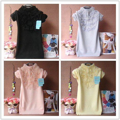 women's fashion high collar elastic pullover sweaters with lace decoration/long-sleeve basic bow tie/FREE SHIPPING,C103