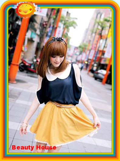 Women's Fashion Lovely Cute Chiffon Hollow Out Off-shoulder Loose Blouse Shirt Lady's Blouse Shirt 2 Colors Free Shipping