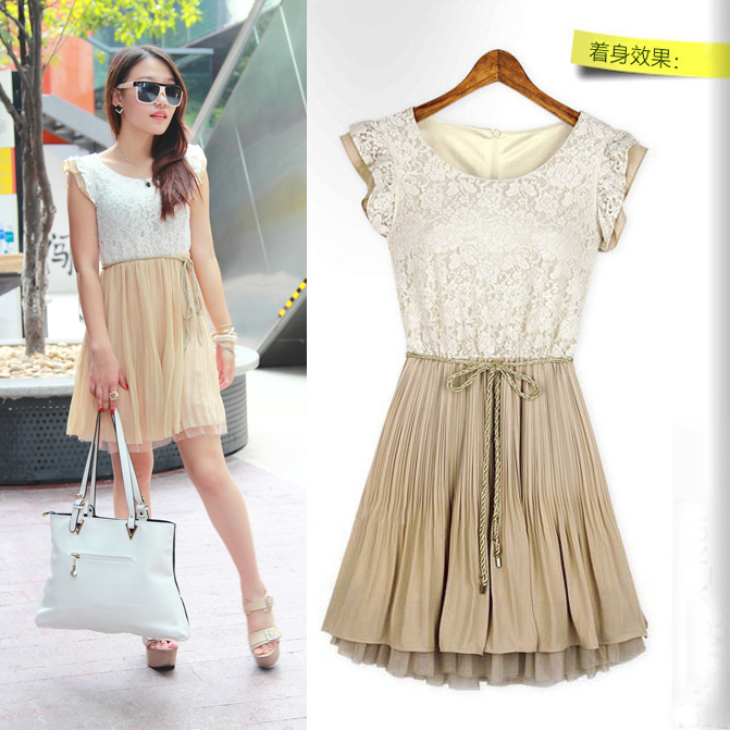 Women's fashion normic lace basic chiffon plus size one-piece dress