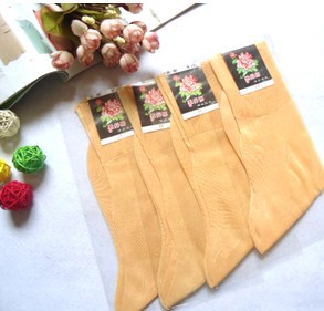 Women's fashion Peony nylon old fashioned short skin color socks dual card stockings