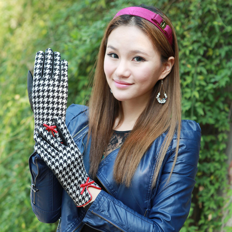 Women's fashion sheepskin genuine leather gloves winter thickening