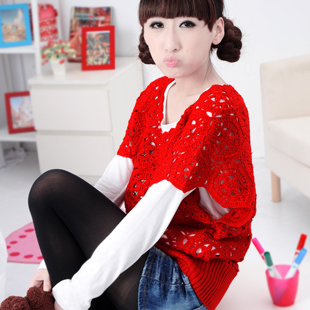 Women's fashion solid color rich petals handmade knitted batwing shirt free shipping