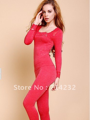 Women's fashion square collar lace thermal underwear seamless beauty care underwear set