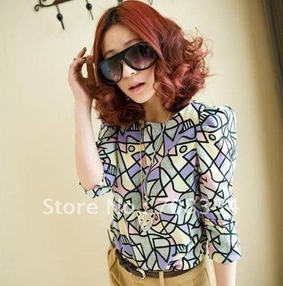 Women's Fashion Street Style Cool Loose-fitting Chiffon Shirt/Ladies' blouse(Black & Blue)