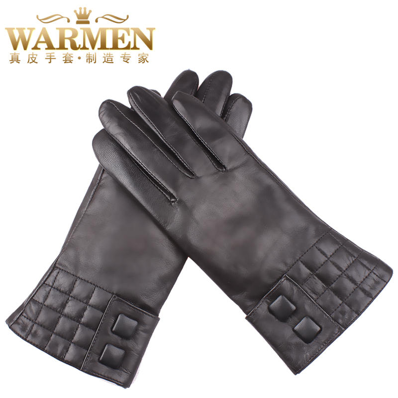 Women's fashion thermal thickening sheepskin gloves women's ride genuine leather gloves elegant plaid