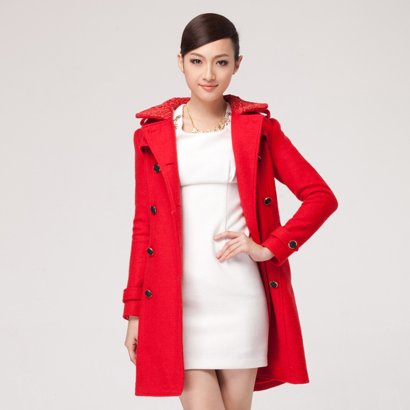 Women's fashion vintage medium-long red wool thickening slim wool coat woolen outerwear