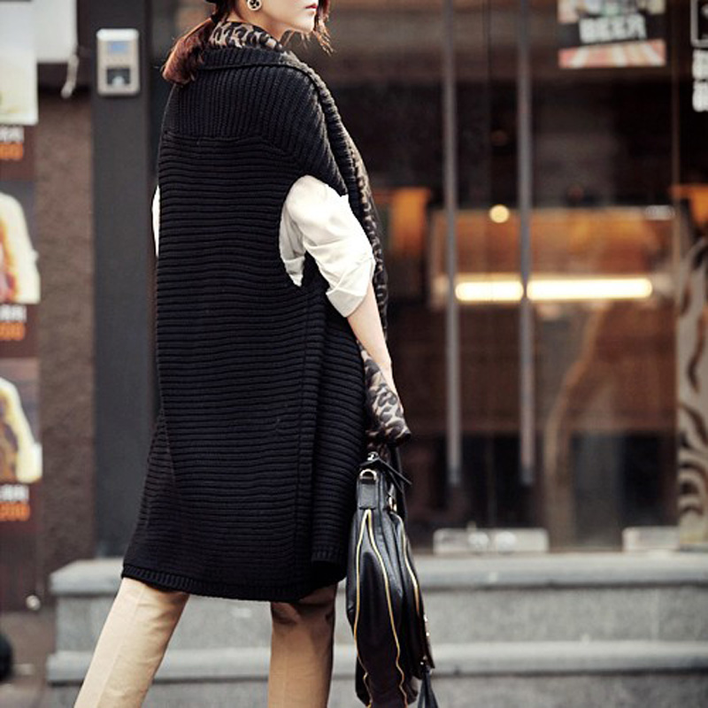 Women's fashion vintage sleeveless vest long design sweater vest outerwear