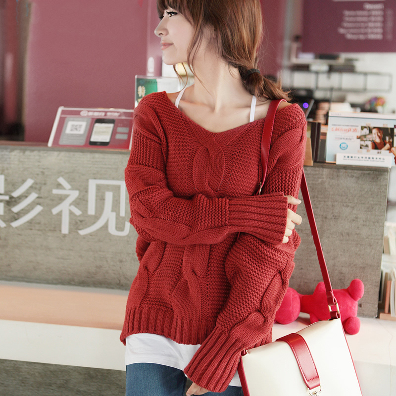 Women's fashion vintage thickening twisted knitting loose sweater outerwear female basic shirt sweater autumn and winter