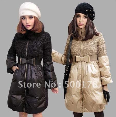 Women's fashion winter warm duck down coat ladies' medium-long design slim zipper down jacket fur collar outwear  AC513
