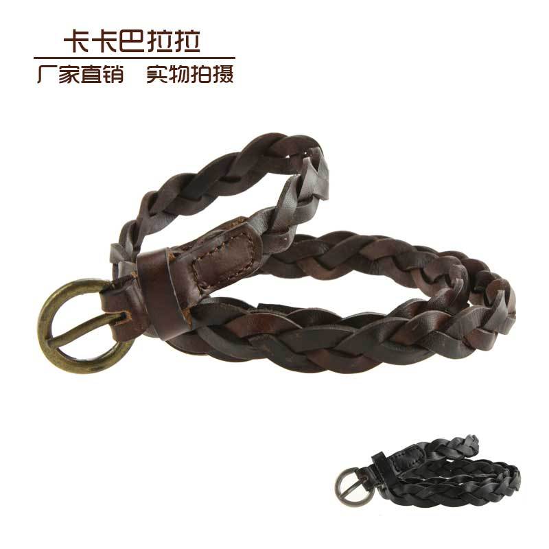 Women's first layer of cowhide genuine leather fashion knitted all-match preppy style fur belt