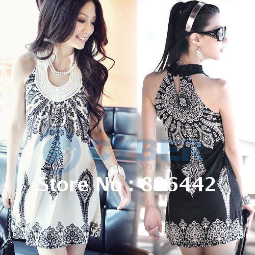 Women's Floral Classic Vintage Collar Exotic Mini Dress,tall waist skirt with shoulder-straps Free Shipping ,Dropshipping