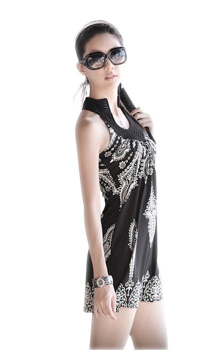 Women's Floral Classic Vintage Collar Exotic Mini Dress,tall waist skirt with shoulder-straps Freeshipping WQX001