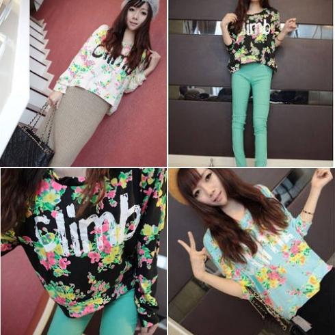 Women's Flower Printed Long Sleeve Round Neck T-shirt Tops Blouses C516 [24969|99|01]