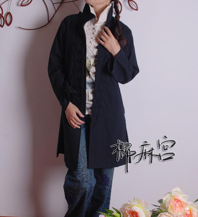Women's fluid national trend ! chinese style fluid solid color straight plate buttons lapel trench c