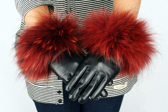 Women's fox fur women's 's top genuine leather fashion sheepskin gloves thermal super soft female
