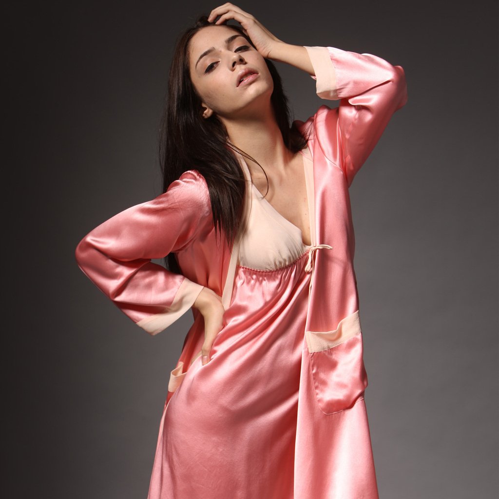Women's fral silk sleepwear robe twinset lounge 9104