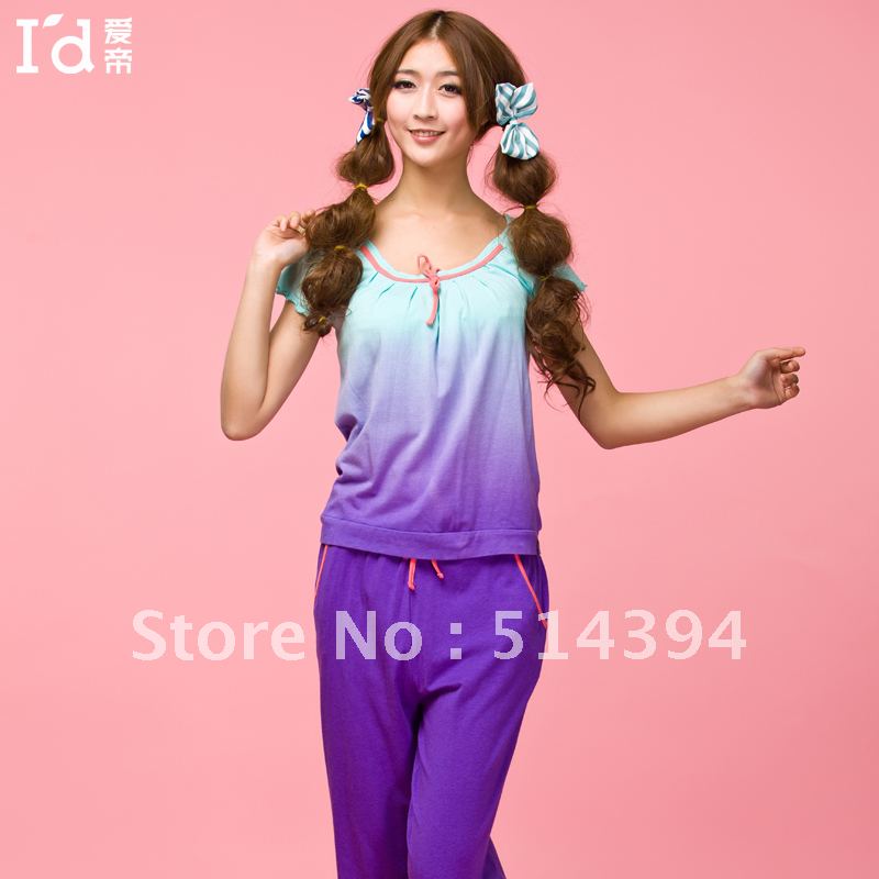 Women's free shipping cotton modal gradient color short-sleeve capris sleepwear lounge