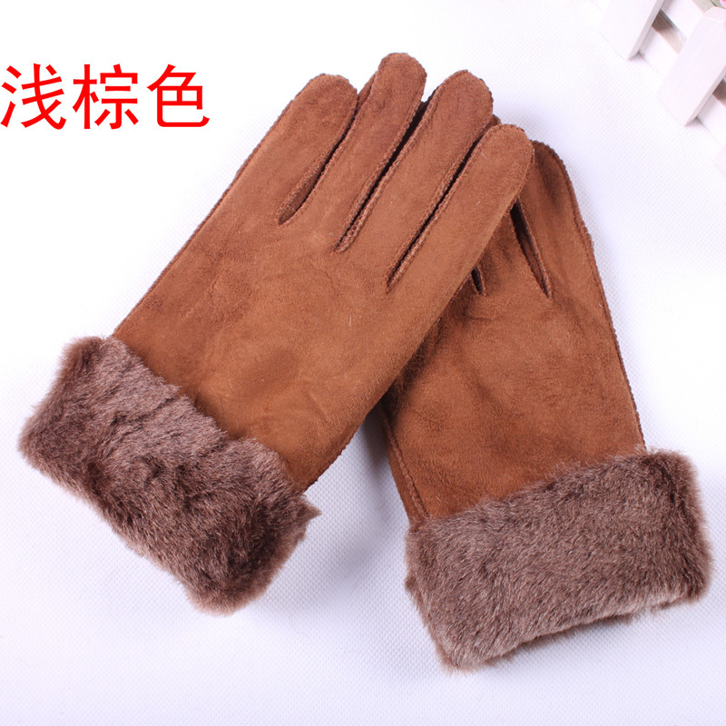 Women's fur one piece gloves winter thickening thermal genuine leather gloves female wool sheepskin gloves