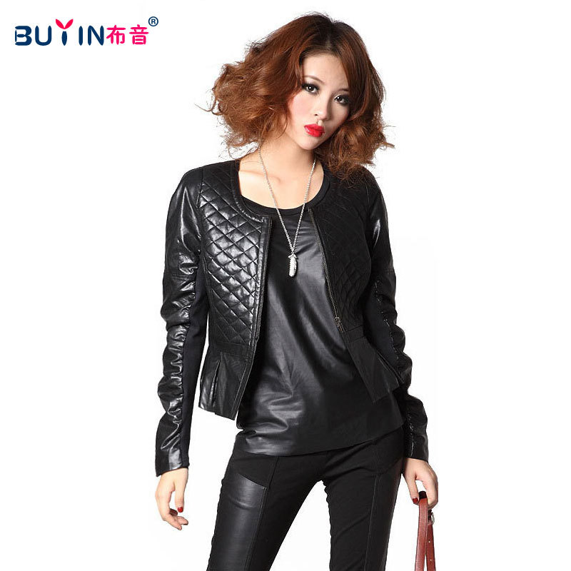 Women's gentlewomen pleated PU motorcycle clothing jacket