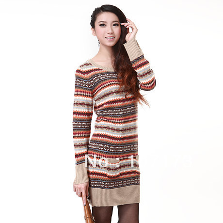 Women's Gentlewomen Stripe Long-sleeve Loose Sweater Dress