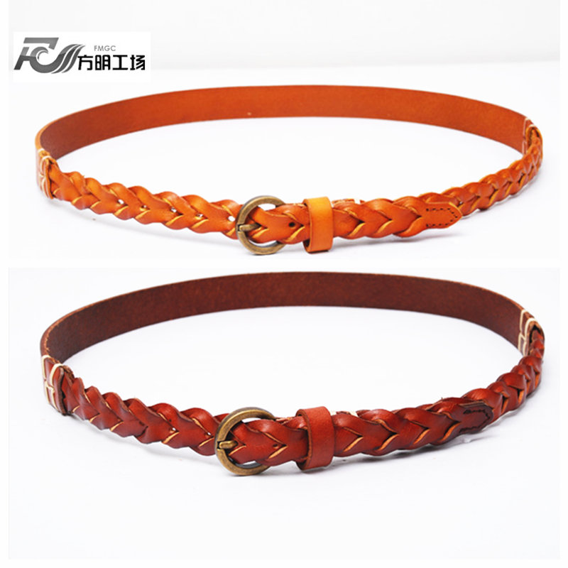 Women's genuine knitted leather thin belt fashion cowhide waist belt patchwork sweet all-match decoration accessories