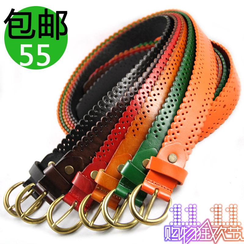 Women's genuine leather belt cutout candy chromophous series strap fashion belt punch Free delivery