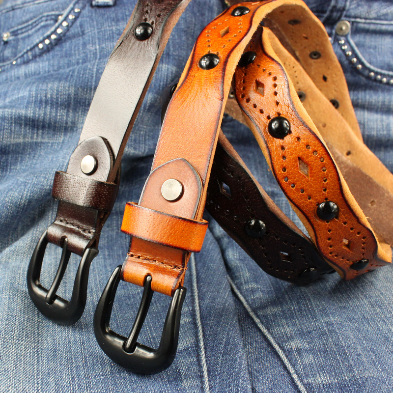 Women's genuine leather belt rivet cutout genuine leather Women strap formal decoration belt fashion