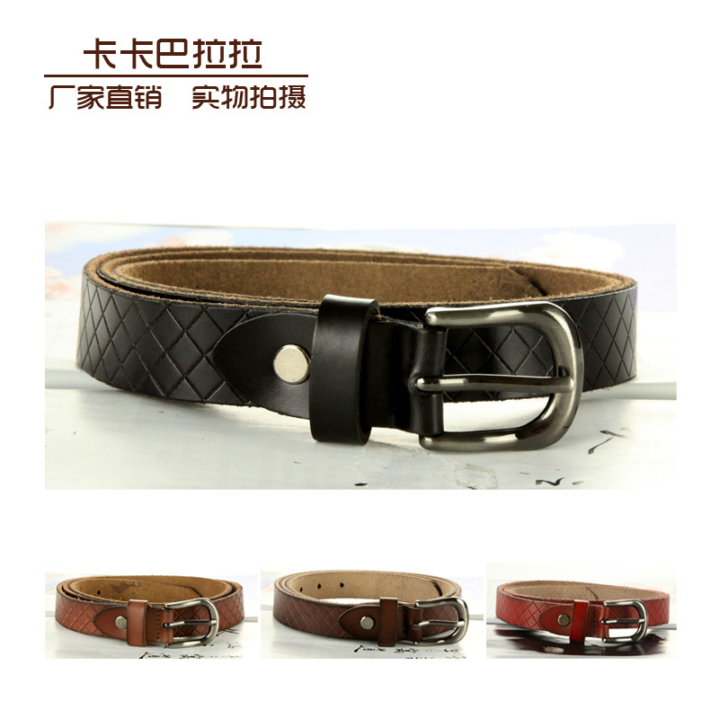 Women's genuine leather cowhide all-match rhombus lines masklike strap p0a47