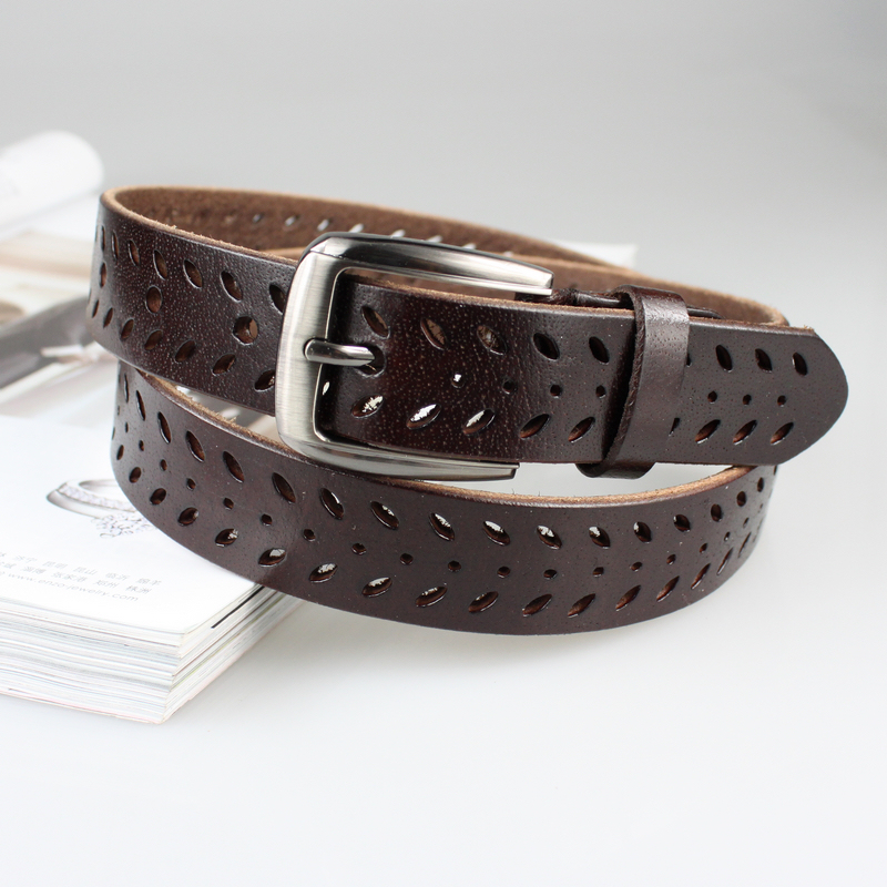 Women's genuine leather genuine leather Women rivet cutout thin belt decoration fashion all-match