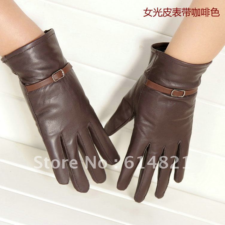 Women's genuine leather gloves/ Autumn and winter sheepskin gloves when riding motorcycle FREE SHIPPING