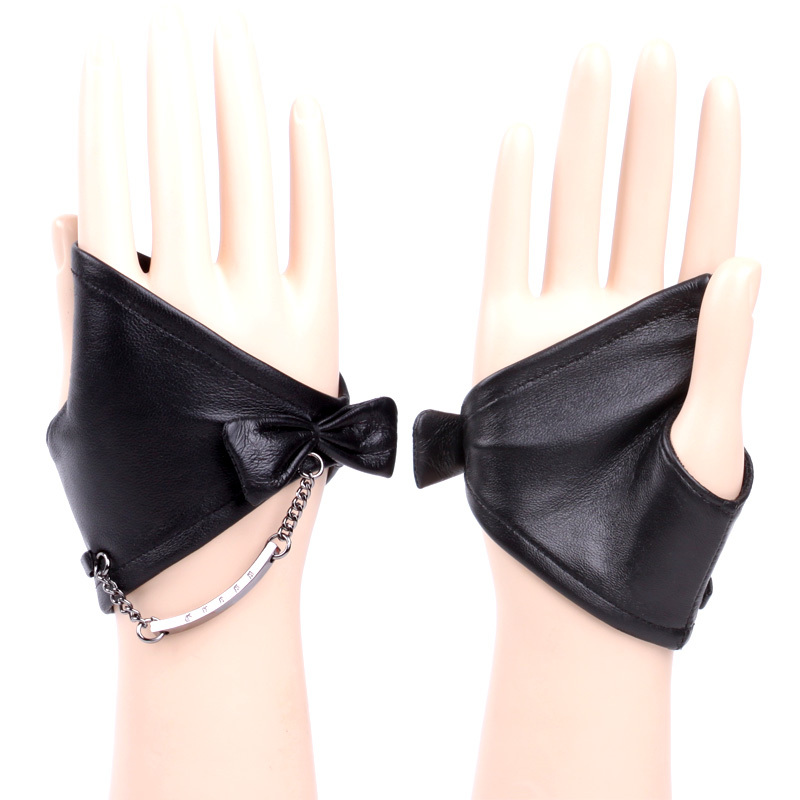 Women's genuine leather gloves bow rivet mini short design semi-finger lucy refers to sheepskin gloves
