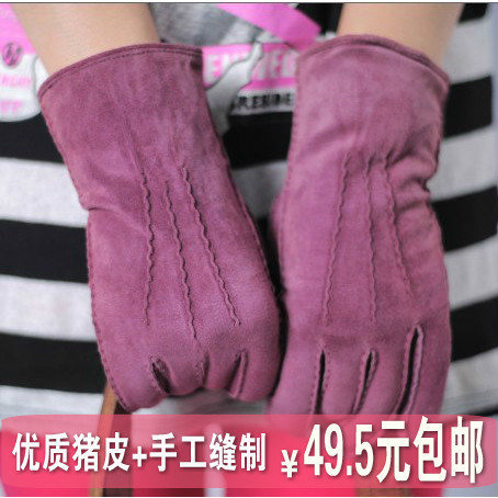 Women's genuine leather gloves cotton gloves pigskin autumn and winter thickening thermal outdoor m13