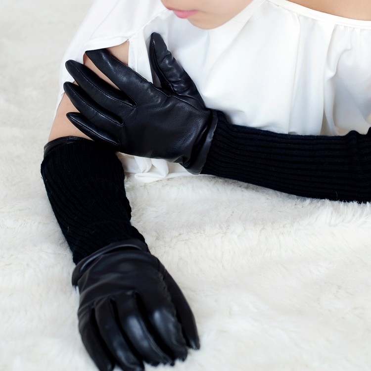 Women's genuine leather gloves medium-long sheepskin gloves autumn and winter thermal cotton gloves m30