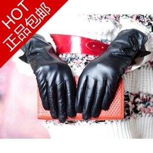 Women's genuine leather gloves medium-long sheepskin wool berber fleece tma-2