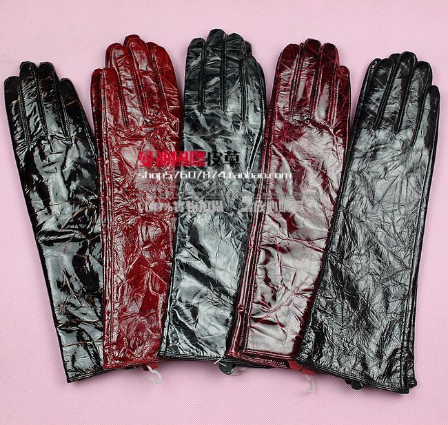 Women's genuine leather gloves print design long gloves sheepskin women's thermal winter fashion