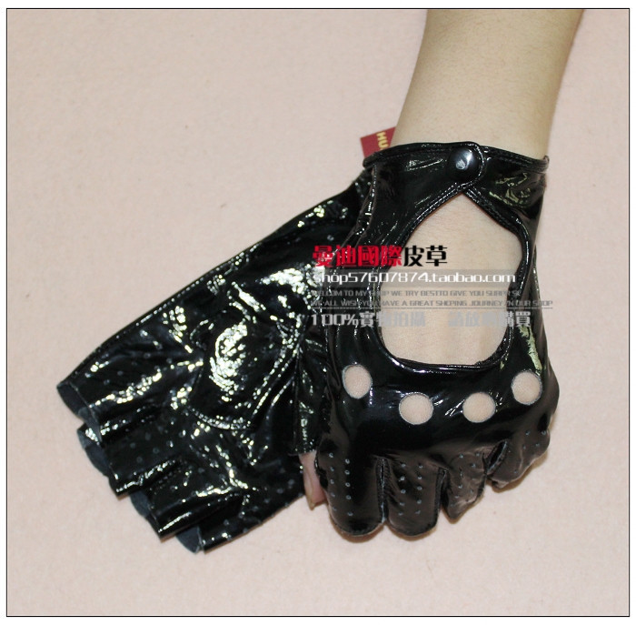 Women's genuine leather gloves semi-finger cutout sheepskin gloves