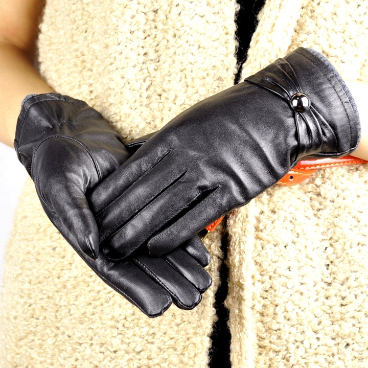 Women's genuine leather gloves sheepskin bow velvet thread 9652 plus size